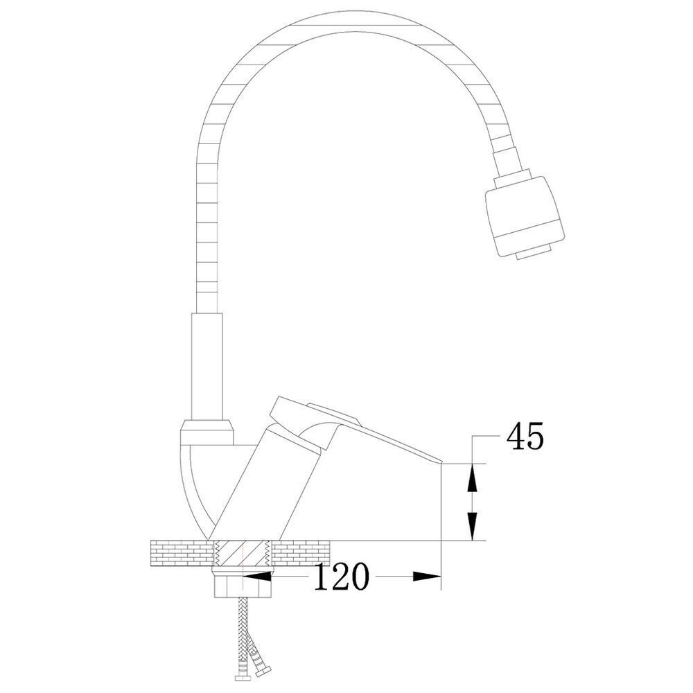 Смеситель для кухни, РМС, гибк излив, с картриджем, хром, SL55-016F