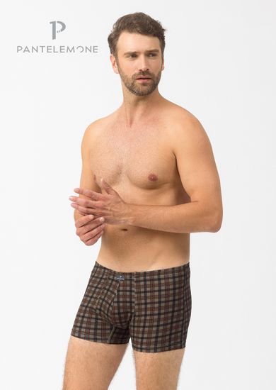 Трусы мужские боксеры Pantelemone PMH-1342, клетка бежевая/оранжевая