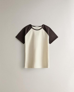 ZARA HOME ДВУХЦВЕТНАЯ ХЛОПКОВАЯ ФУТБОЛКА, ЭКРЮ