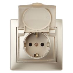 1-203-04 Intro Розетка 2P+E Schuko с крышкой, 16А-250В, IP20, СУ, Plano, шампань | Intro Plano Шампань