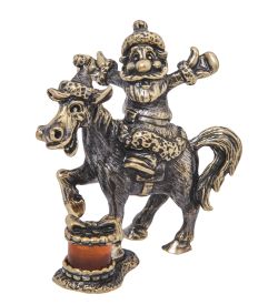 Народные промыслы AM-4247 Фигурка «Лошадь с дедулей» (латунь, янтарь)