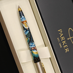 Ручка "Русская деревня. Зима" с ручной росписью Палех