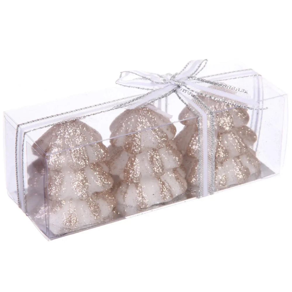 Свечи новогодние «Ёлочка» 13*4,5*4,5 см (набор 3 шт), Шампань