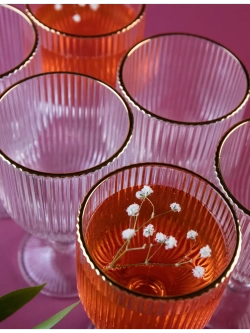 Набор ребристых бокалов вина, 260 мл. 6 шт. с золотой каймой