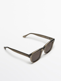 Massimo Dutti Солнцезащитные очки в прямоугольной пластмассовой оправе, кротово-коричневый