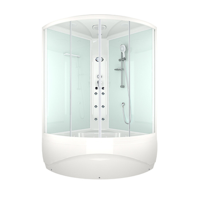 Душевая кабина MELODIA HARD ROCK 120х120х218мм высокий поддон, белые стенки с крышей, прозр.стекло, бел.профиль,смесителем и аксессуарами, г/м MB03001