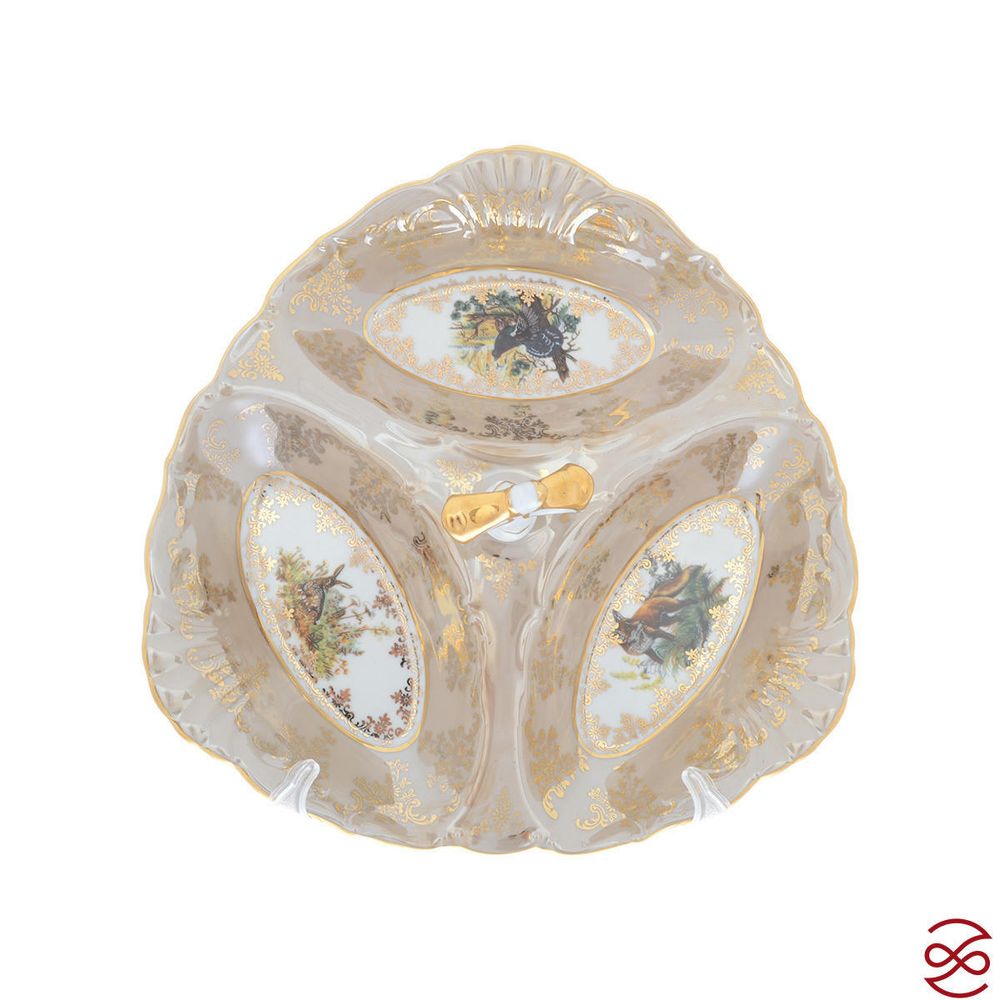 Менажница 3 секции Queen's Crown Aristokrat Охота бежевая 26 см