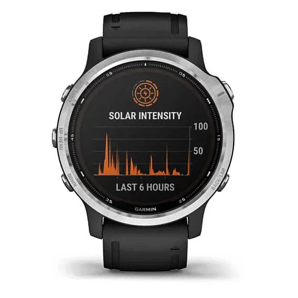 Спортивные наручные часы Garmin Fenix 6S Solar серебристый с черным ремешком 010-02409-00