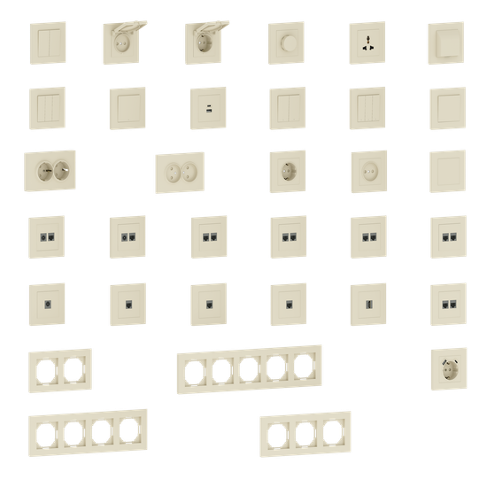 Накладка для розетки Schuko с зарядным устройством USB A+C,  со шторками 16A 250В,  матовый кремовый,  серия A07