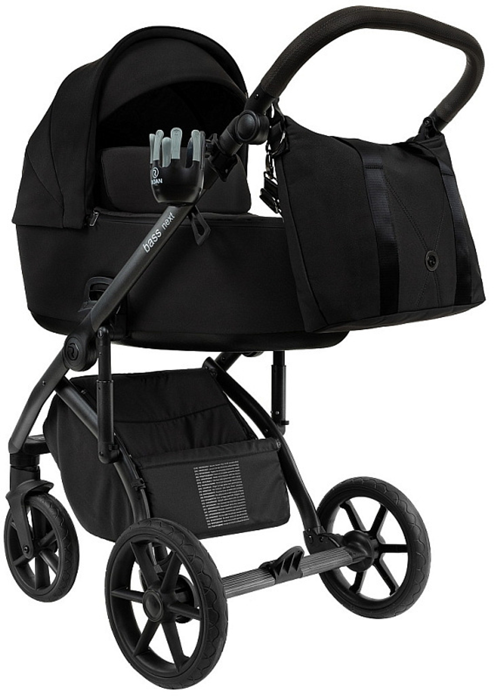 Детская коляска Roan Bass Next 2.0 3 в 1 с автокреслом Tutis Elo Lux EduSky Grey BSN/40/2 Caviar Black/Black/руч.Black