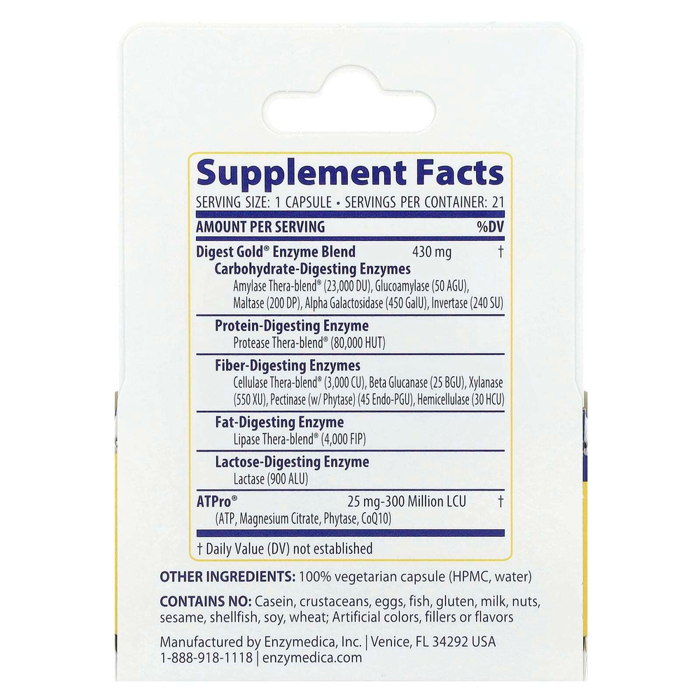 Enzymedica, Digest Gold® с ATPro®, максимальная сила действия, 21 капсула