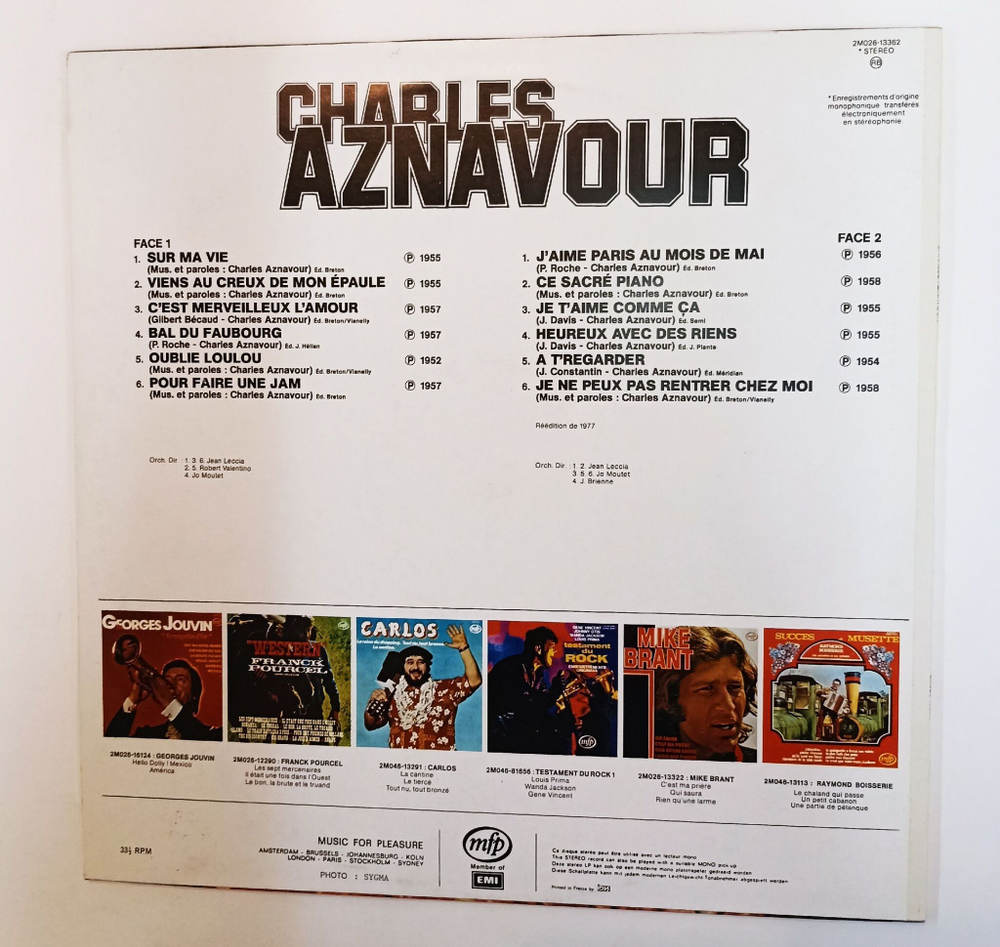 Винтажная виниловая пластинка LP Charles Aznavour (France 1977)