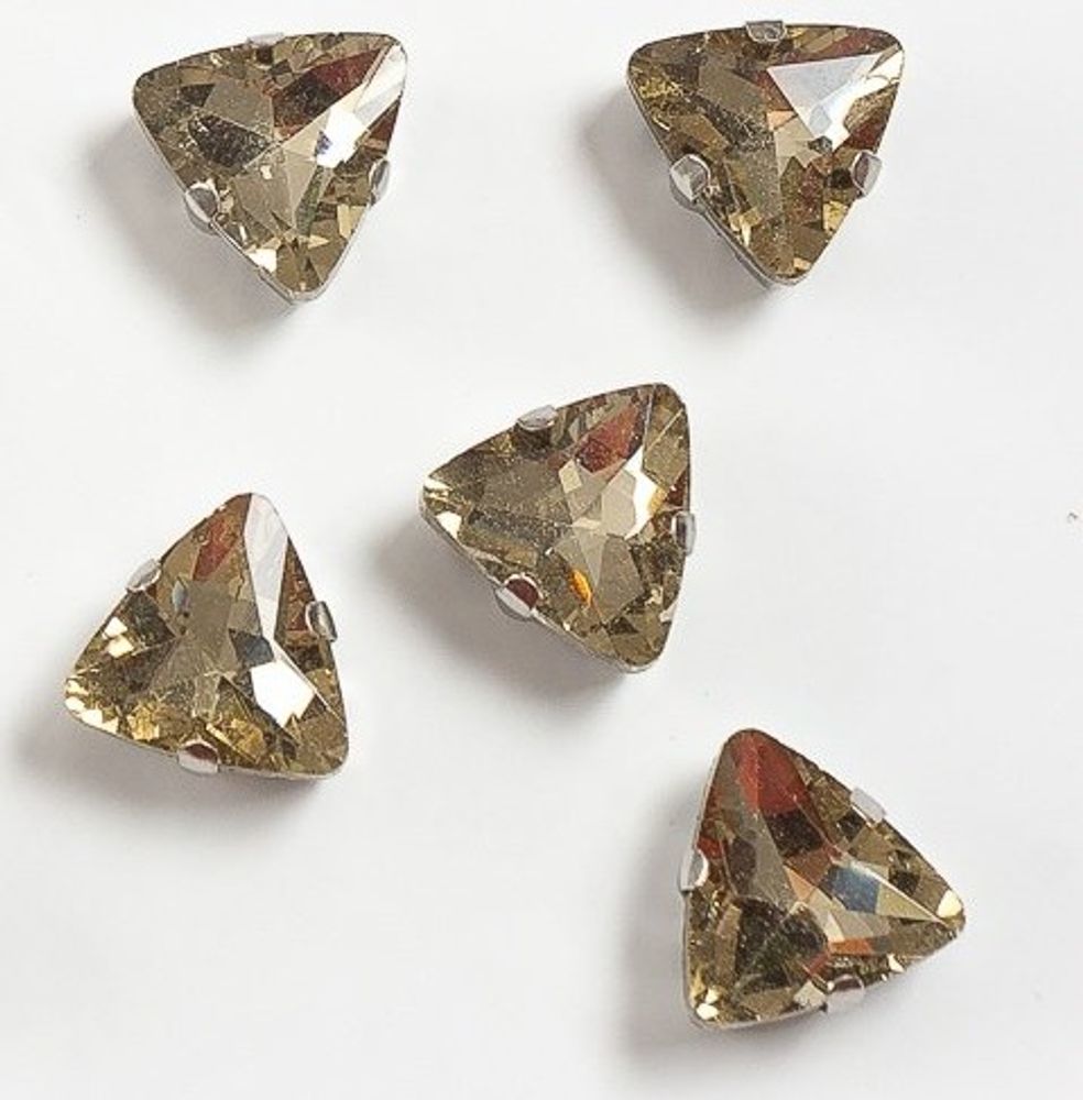 Стразы пришивные стекло в оправе "Треугольник", р. 12 мм, светлое золото