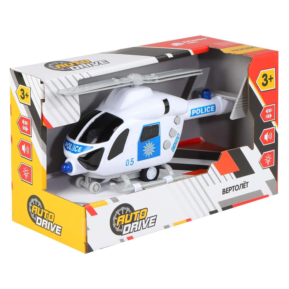 1167960/AUTODRIVE Вертолет 20см инерц. на бат. со светом и звуком, белый, в/к 22, 5*10*13, 5/54