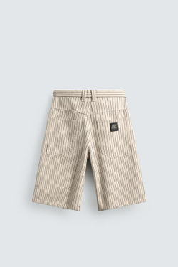 ZARA ШОРТЫ-ДЖОРТСЫ RELAXED FIT В ПОЛОСКУ, ЭКРЮ