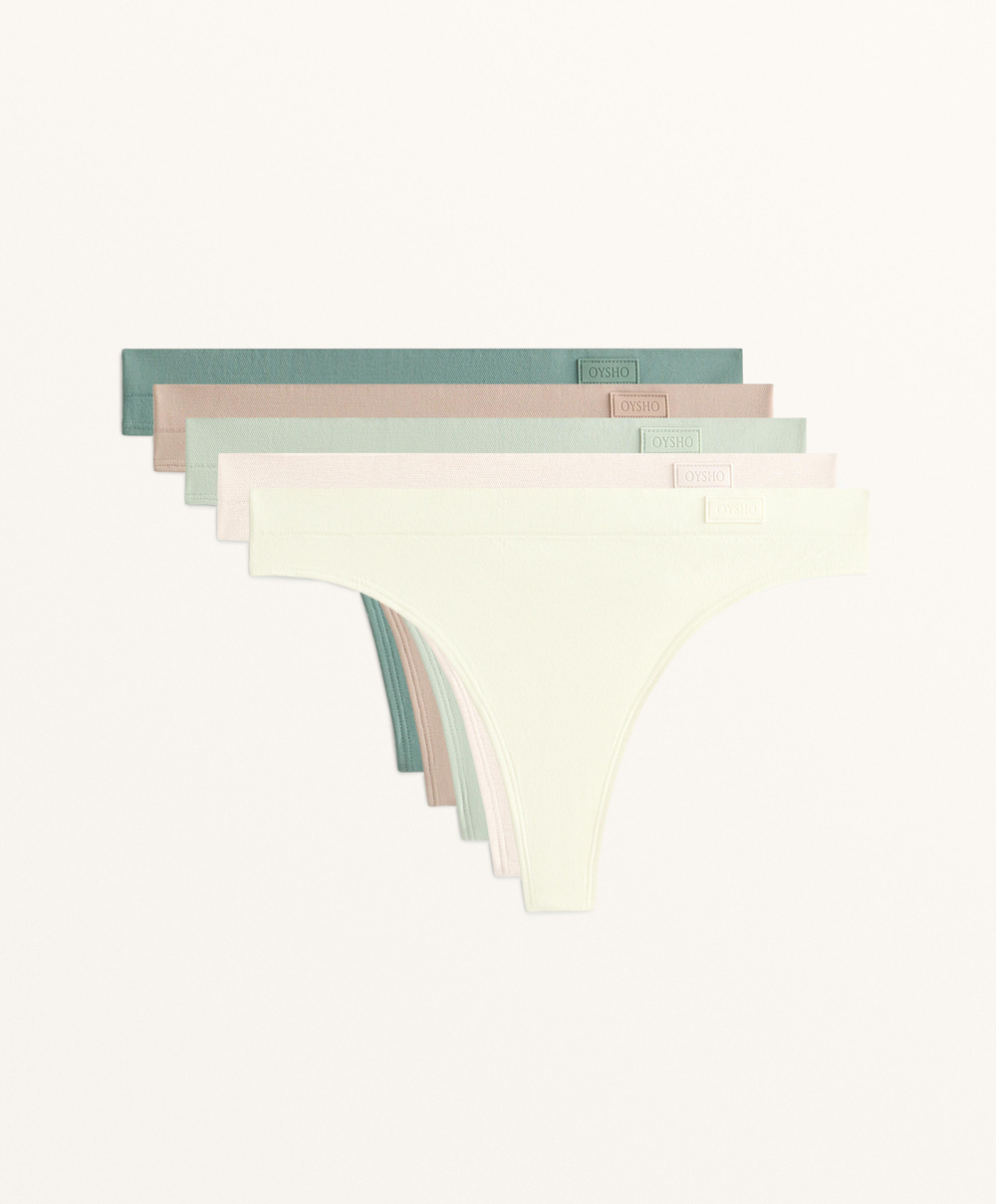 OYSHO Набор из 5 бесшовных трусов-стрингов, светлый хаки