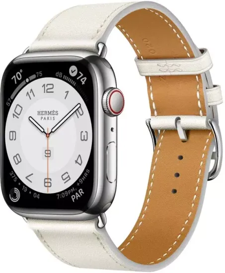 Умные часы Apple Watch Hermès Series 8 41 мм Steel Case Cellular, Silver/Blanc Swift Leather Single Tour