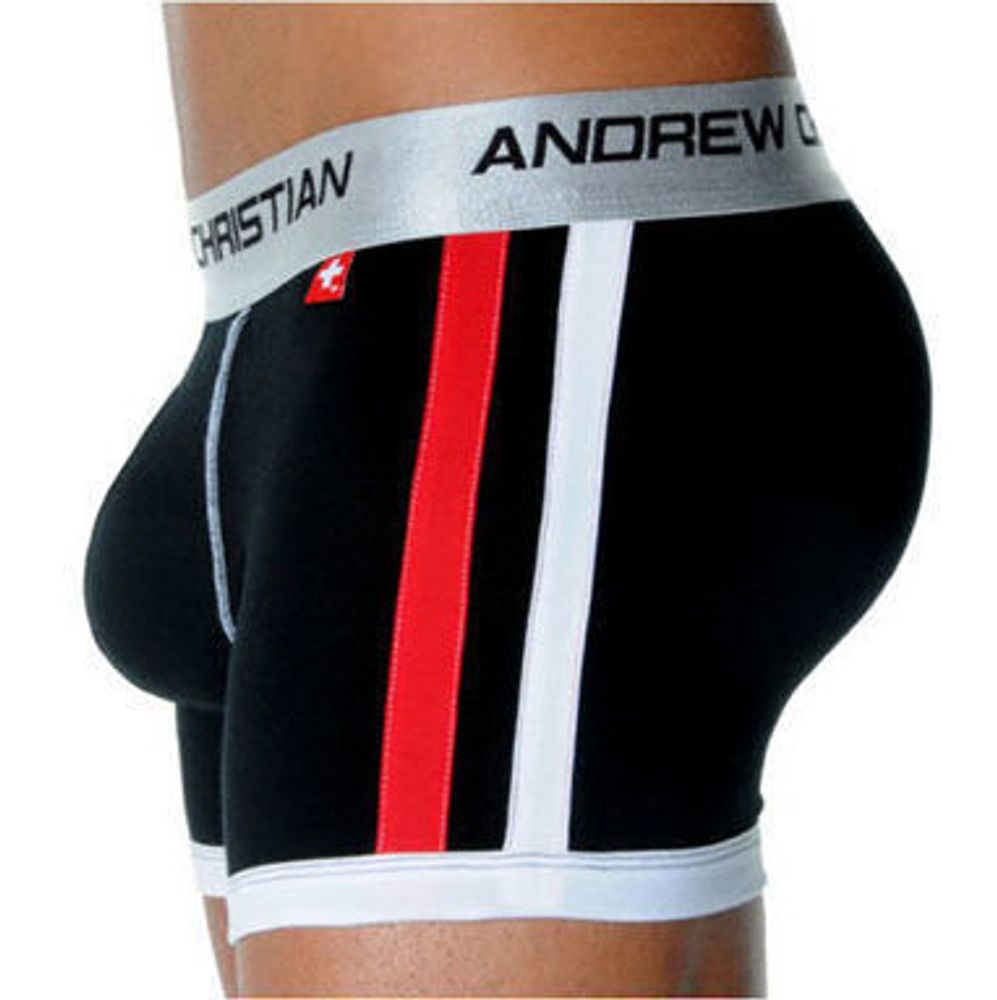 Мужские трусы боксеры  пуш-ап передний Andrew Christian Shock Jock Racer Black Boxer AC52