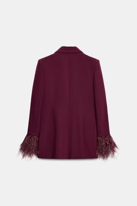 ZARA БЛЕЙЗЕР С ПЕРЬЯМИ НА МАНЖЕТАХ, БОРДО