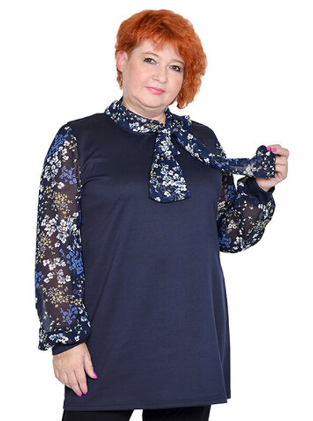 Комбинированная туника Милано с шифоном, синяя