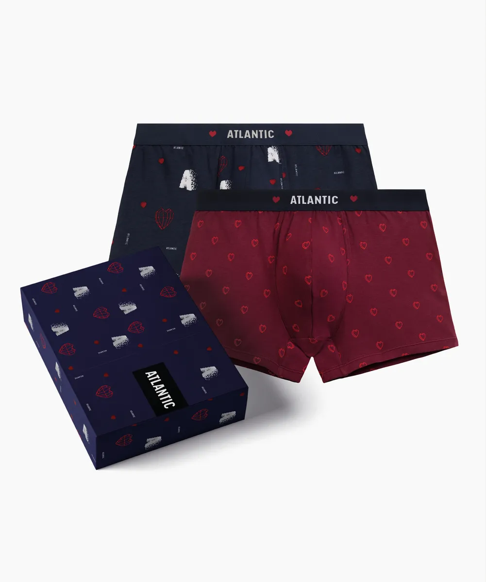Мужские трусы боксеры Atlantic, набор из 2 шт., хлопок, темно-синие + красные, 2GMH-029