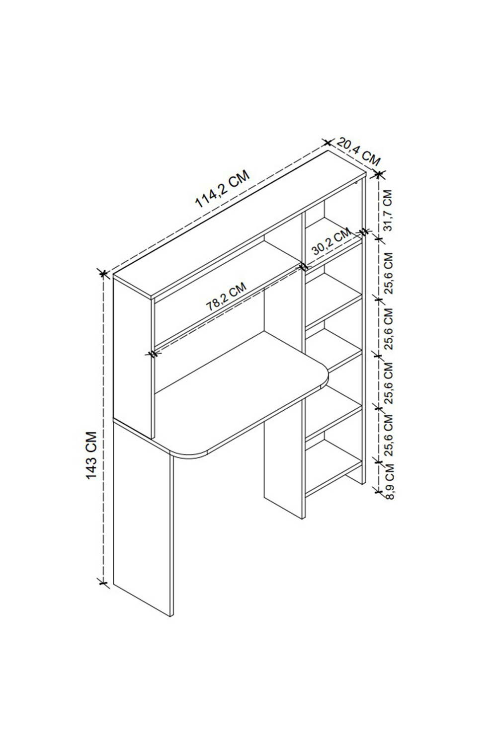 Стол рабочий с полками для книг 120х140 - белый