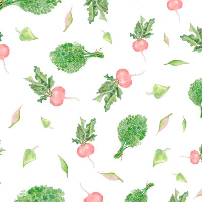 Акварельный паттерн с редиской и укропом