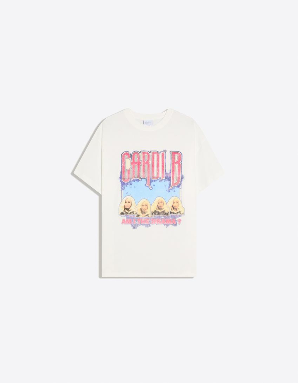 BERSHKA Футболка с короткими рукавами и принтом от Cardi B", белый