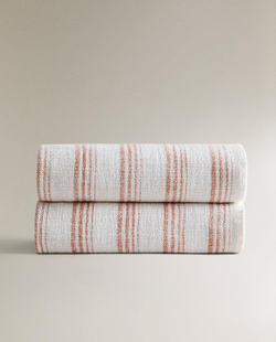 Zara Home - Хлопковое полосатое одеяло, экрю, 140x190 см