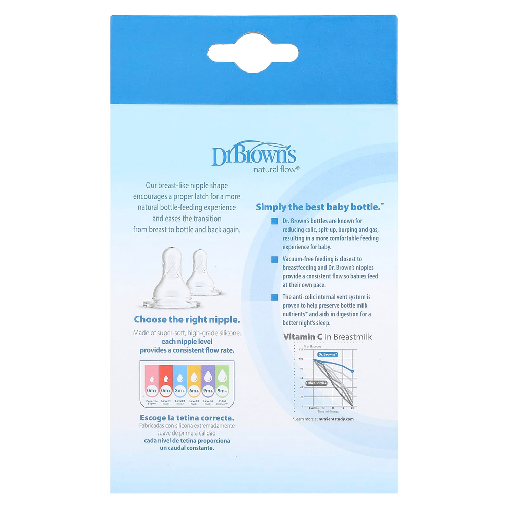 Dr. Brown's, Natural Flow®, Anti-colic Параметры+™, бутылочка для детей от 0 месяцев, 2 шт. в упаковке, 60 мл (2 унции)