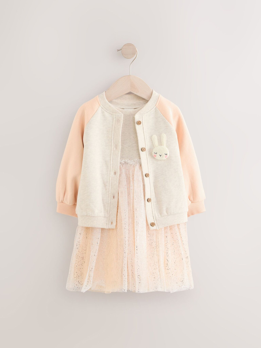 Платье и бомбер в комплекте для девочки Next E54-791, Молочный, Розовый