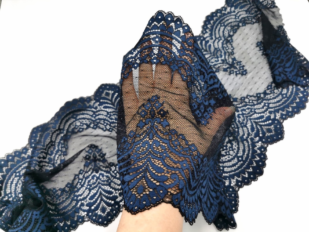 Эластичное кружево, ОПТ, 23 см, темно-синее с черным, (Арт: EK-2613), м