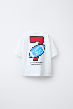 ZARA ФУТБОЛКА С ПРИНТОМ «ФУТБОЛ», БЕЛЫЙ