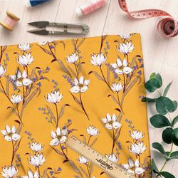 Ткань таффета белые полевые цветы