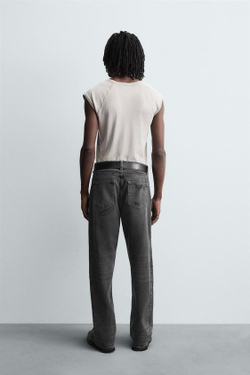 ZARA РАСКЛЕШЕННЫЕ ДЖИНСЫ С ДЫРКАМИ, УГОЛЬНЫЙ