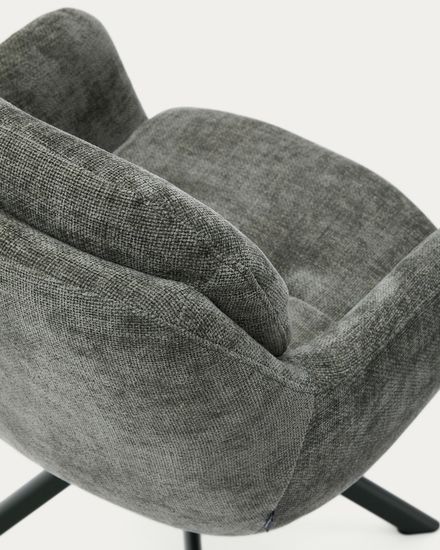 Lexa Вращающееся кресло из зеленого шенилла и стальными зелеными ножками