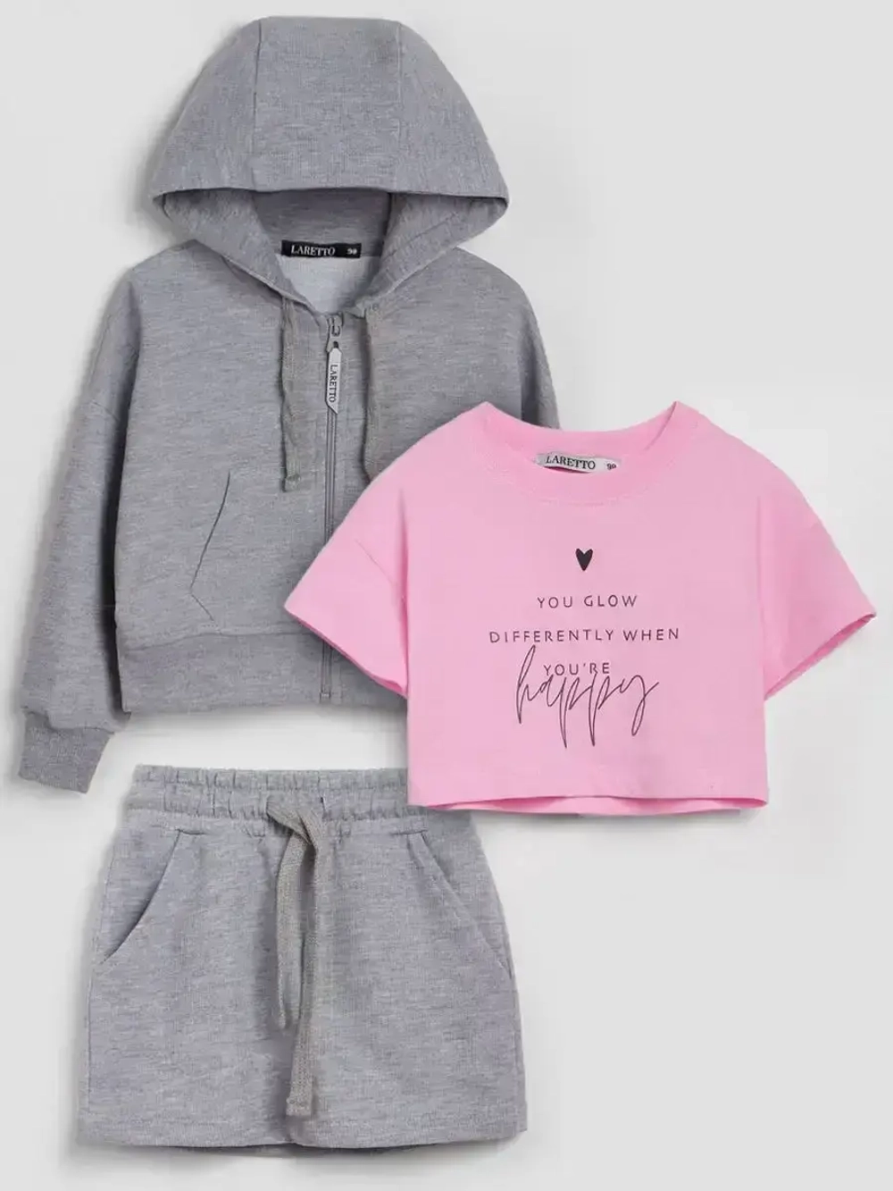 Костюм спортивный для девочки, худи, футболка и юбка