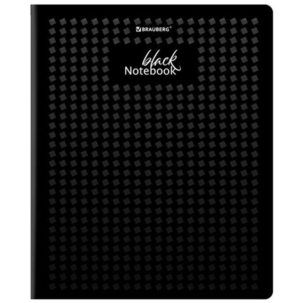 Тетрадь А5, 48 л., BRAUBERG, скоба, клетка, матовая ламинация, выборочный лак, "Black", 404375, 1шт