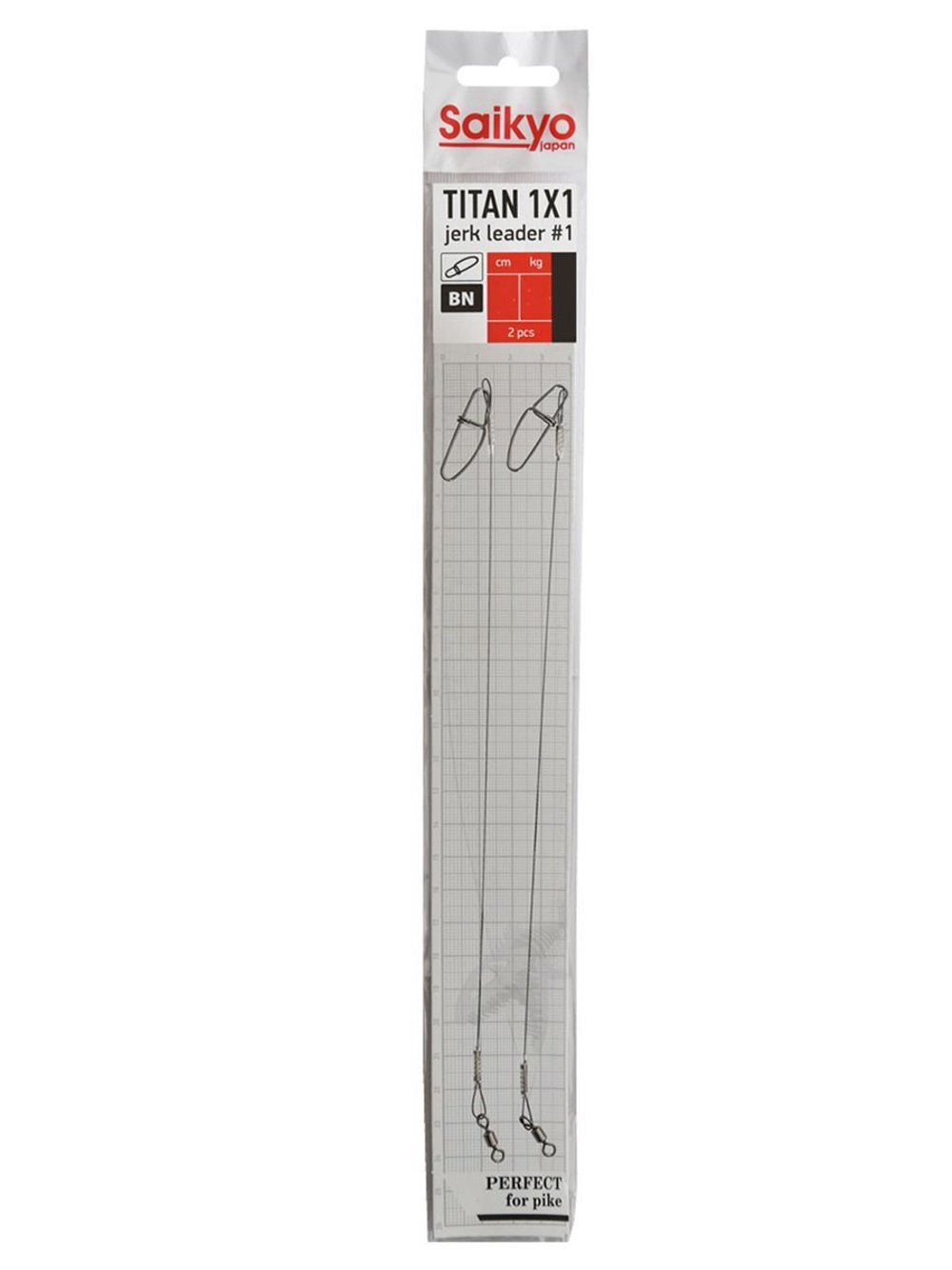 Поводок для рыбалки Saikyo Titan 1x1 Jerk №2 STOJ23030, 30кг/30см, 2 штуки в комплекте