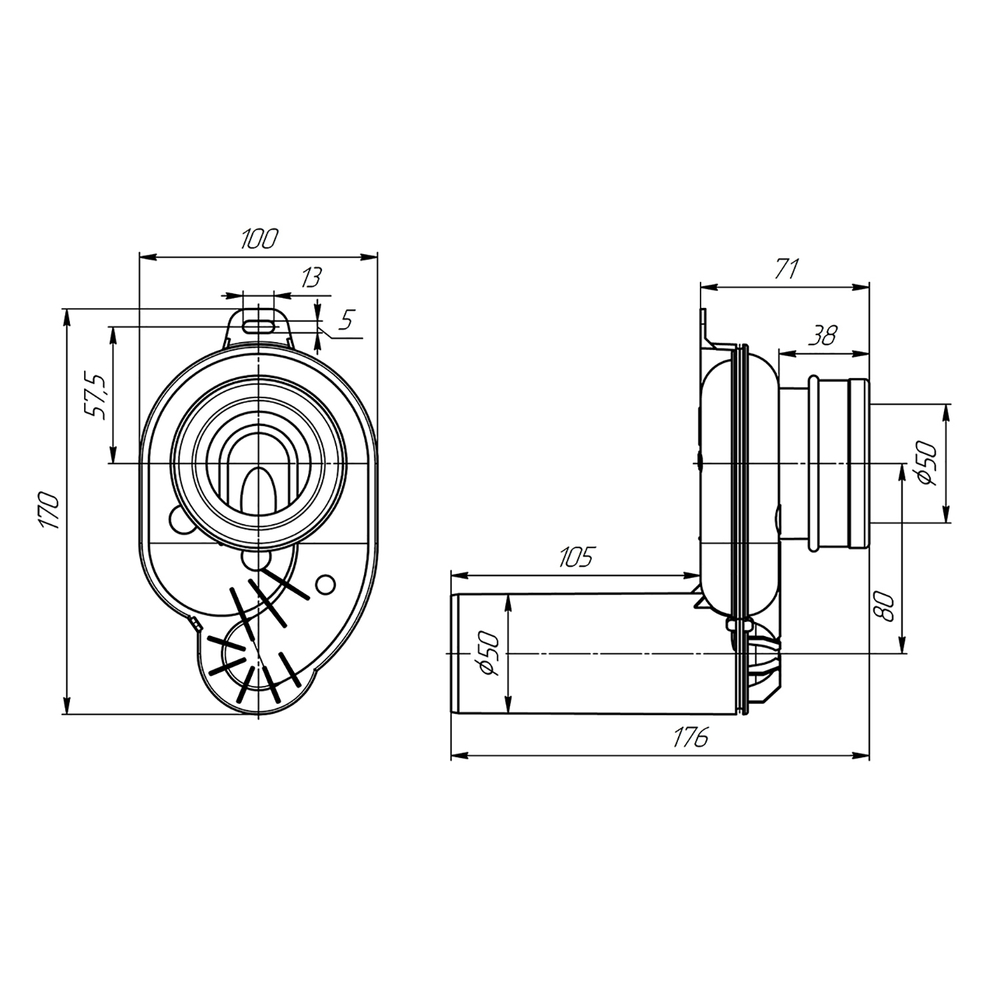 Сифон для писсуара горизонтальный  выпуск 50 U0605 АНИ пласт
