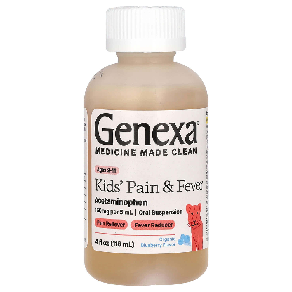 Genexa, Kids 'Pain & Fever, для детей 2–11 лет, органическая голубика, 160 мг, 118 мл (4 жидк. Унции)