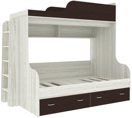 Двухъярусная кровать КарИВи Дуэт-15 с деревянной лестницей Винтерберг Венге