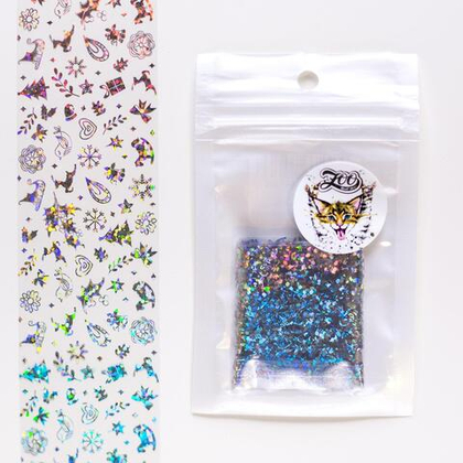 1453 Фольга переводная 4*50 см новогодняя прозрачная серебро, ZOO NAIL ART