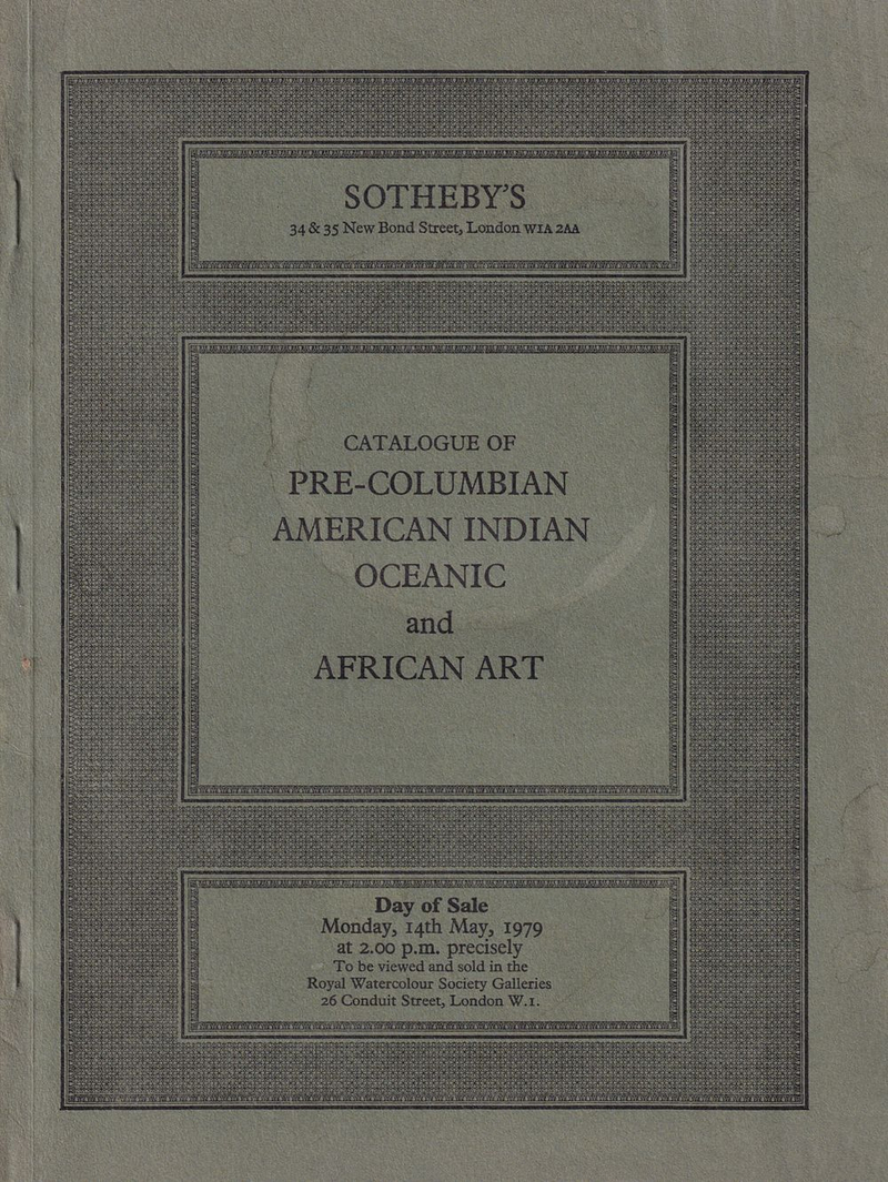 Каталог аукциона Sotheby's, Лондон, Древнее колумбийское искусство, искусство индейцев Америки, Океании и Африки от 14 мая 1979 года
