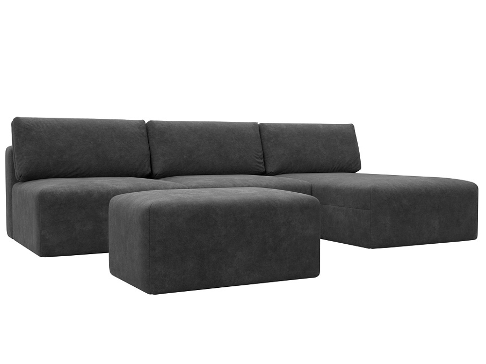 Диван угловой модульный с пуфом Лига-060 НПБ Лонг угол универсальный, BRUT 16 темно-серый, Велюр, 129527