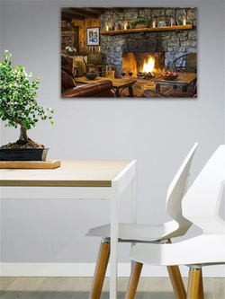 Картина на стекле - Картина на стену - "Рождественский камин" 60х40см Декор для дома, подарок