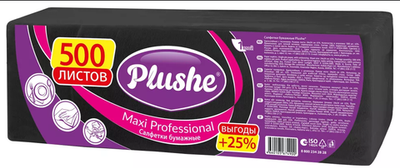 Салфетки Бумажные Plushe Maxi Professional,1сл, 500л,интенсив,4 в уп (Черный),84244