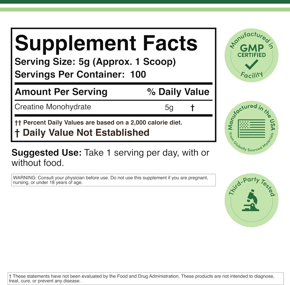 Double Wood Supplements - Creatine Monohydrate Powder - 100 x 5 gram servings