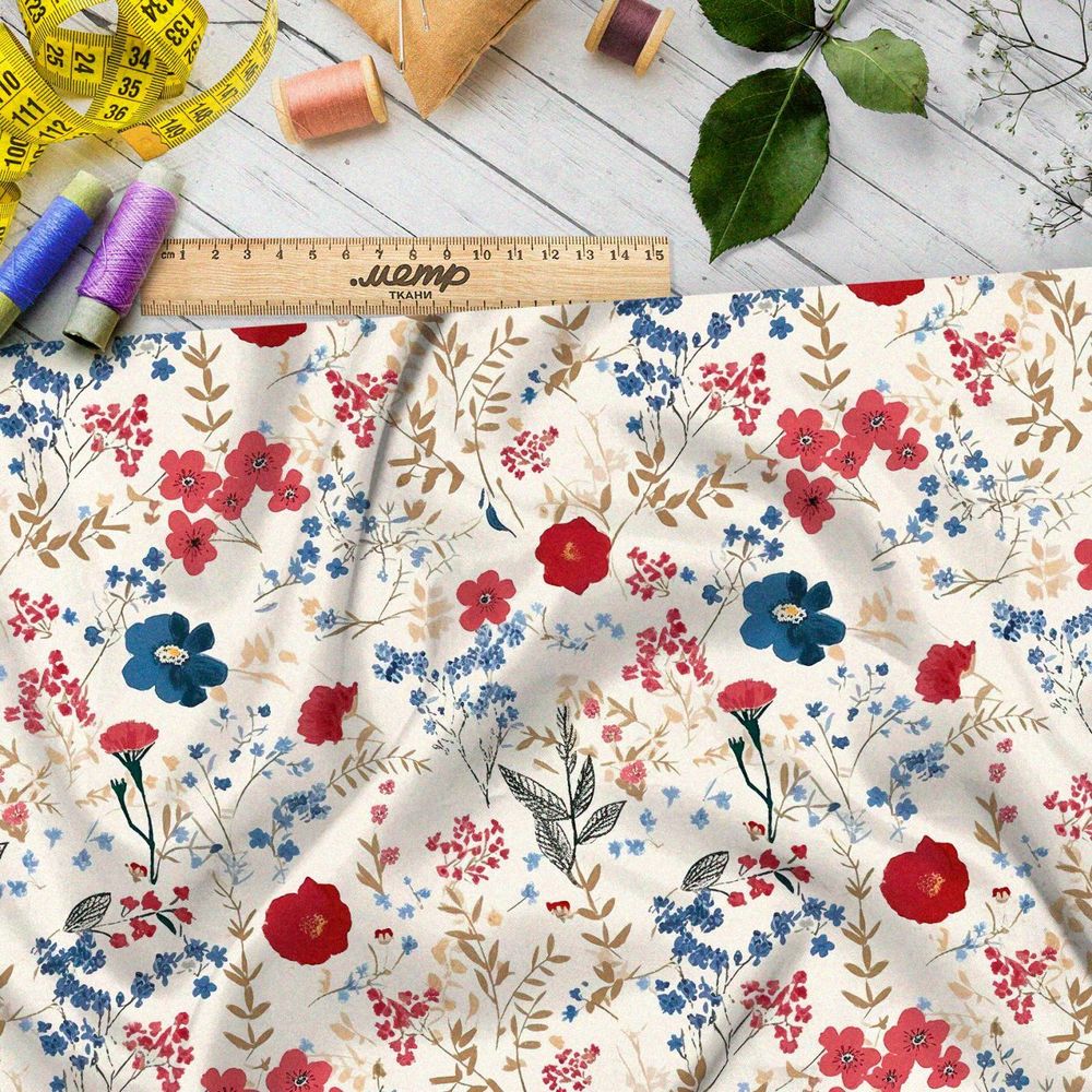 Ткань премиум атлас чудесная цветочная мелодия