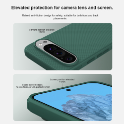 Усиленный чехол зеленого цвета (Dark Green) от Nillkin для Google Pixel 9 и 9 Pro, серия Super Frosted Shield Pro